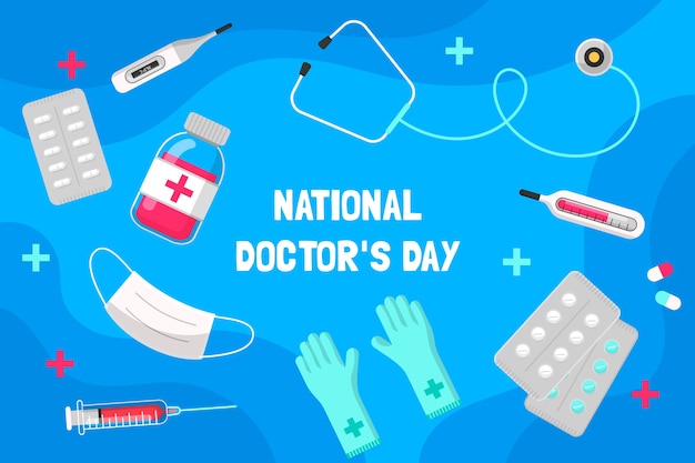 Flat national doctor's day background with medical equipment