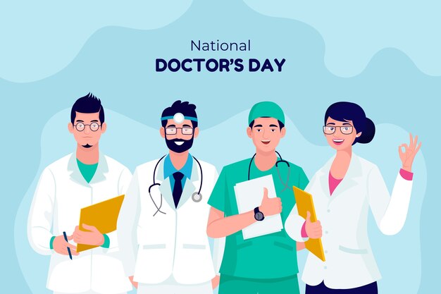 Flat national doctor's day background with medical staff