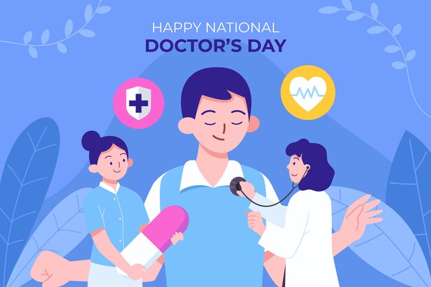 Flat national doctor's day background with patient being consulted