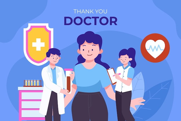 Flat national doctor's day background with patient being consulted