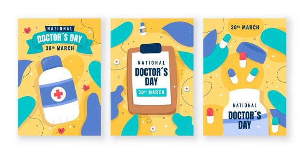 Flat national doctor's day cards collection