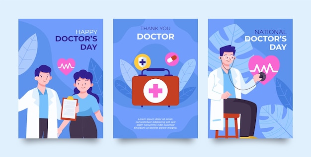 Flat national doctor's day cards collection