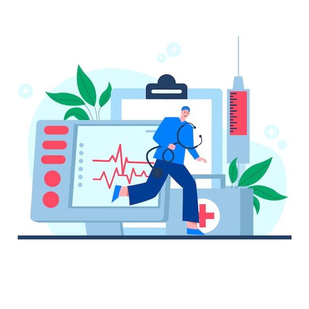 Free Vector flat national doctor's day illustration with medic running with stethoscope