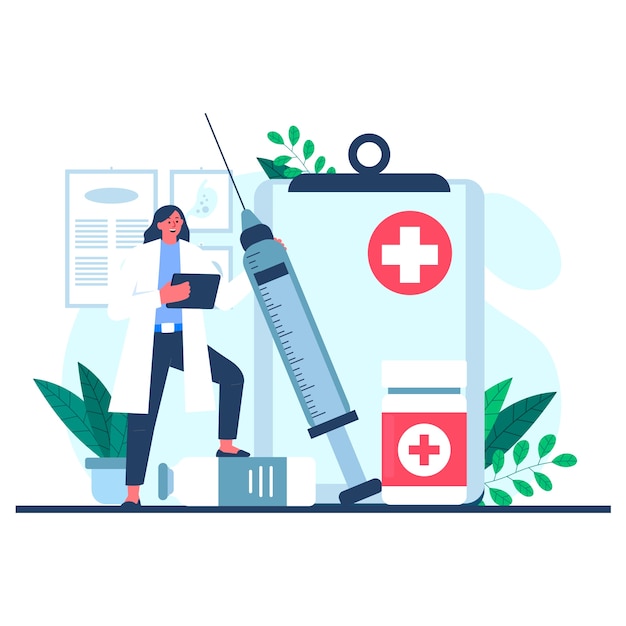 Flat national doctor's day illustration with medic and syringe