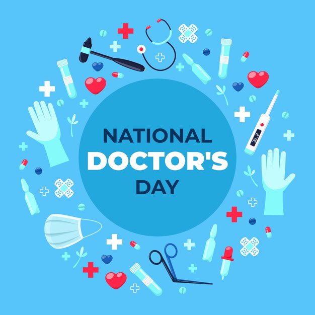 Flat national doctor's day illustration with medical equipment