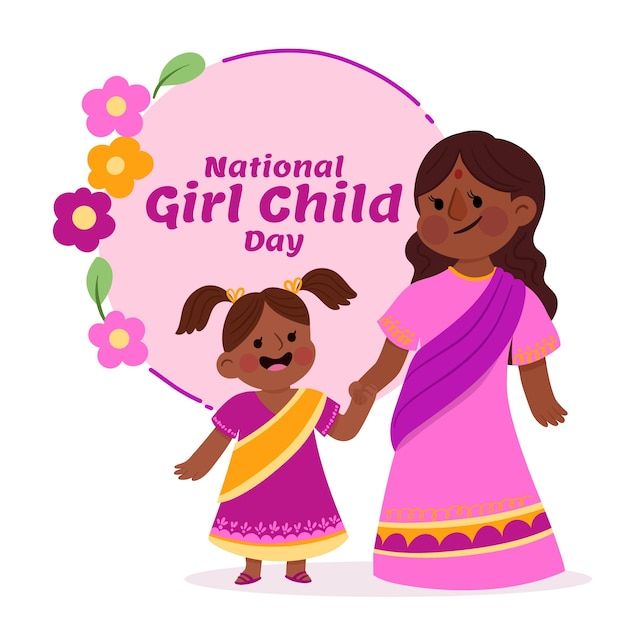 Flat national girl child day illustration