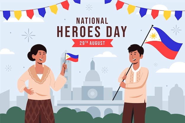 Free Vector flat national heroes day background with people holding flags