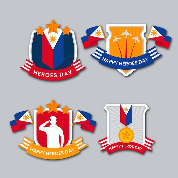 Flat national heroes day labels collection