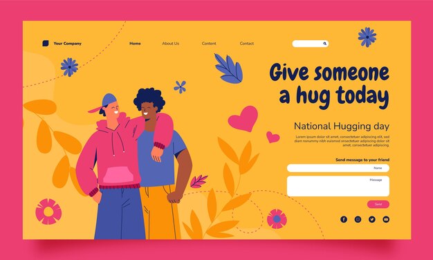 Flat national hugging day landing page template