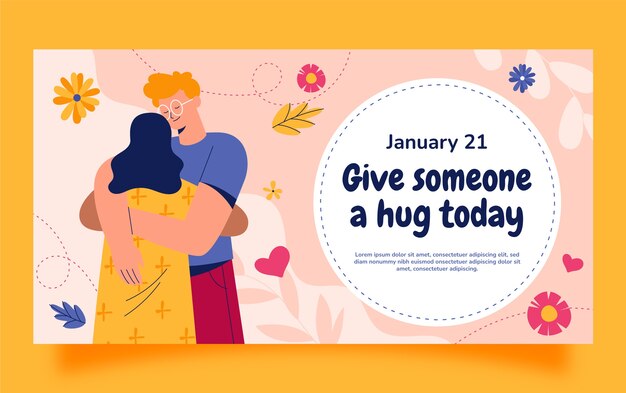 Flat national hugging day social media post template