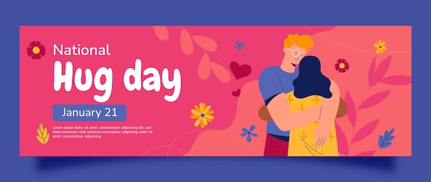 Flat national hugging day twitter header template