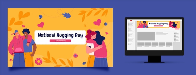 Flat national hugging day youtube channel art