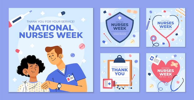 Free Vector flat national nurses week instagram posts collection