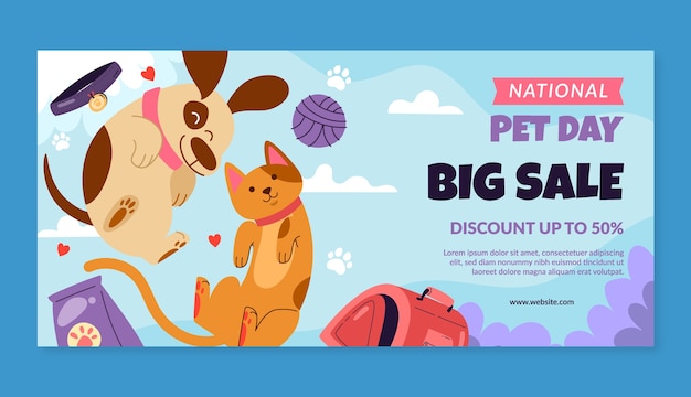 Free Vector flat national pet day horizontal sale banner template