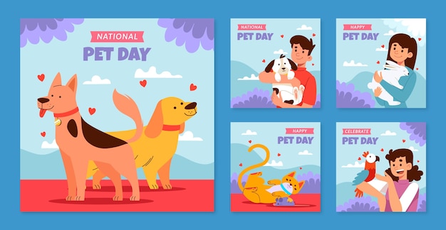 Free Vector flat national pet day instagram posts collection