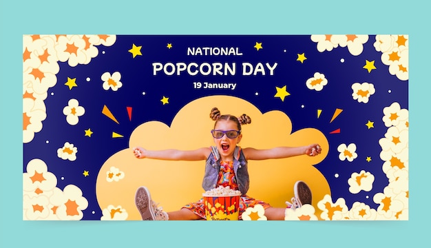 Free vector flat national popcorn day horizontal banner template