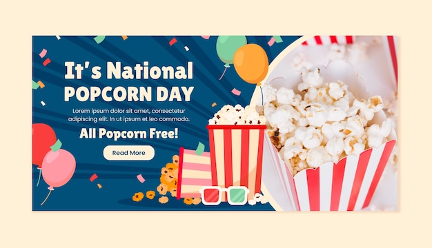 Free vector flat national popcorn day horizontal banner template