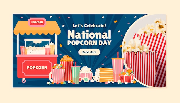 Flat national popcorn day horizontal banner template