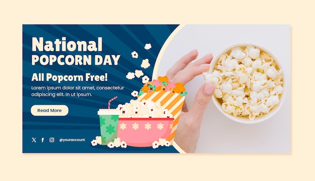 Free vector flat national popcorn day horizontal banner template