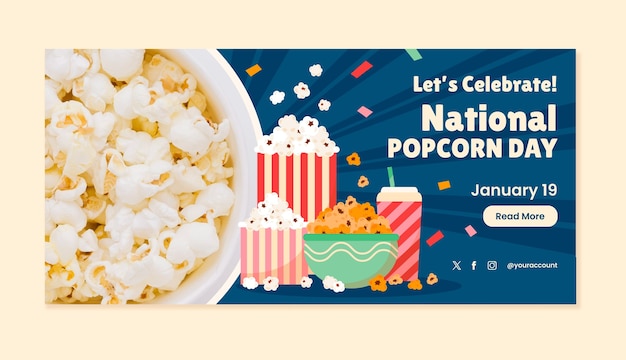 Free Vector flat national popcorn day horizontal banner template