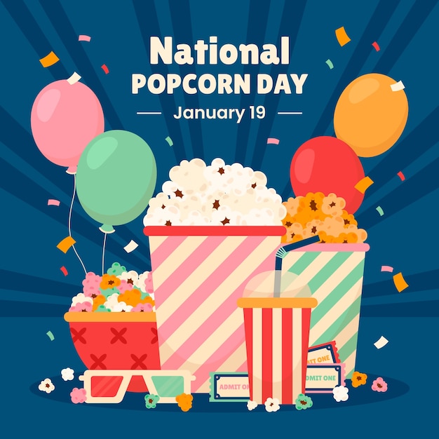 Flat national popcorn day illustration