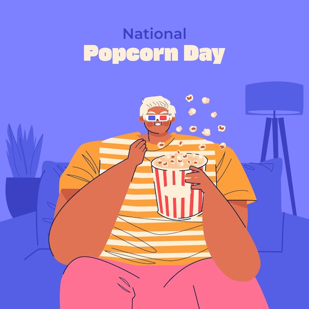 Flat national popcorn day illustration