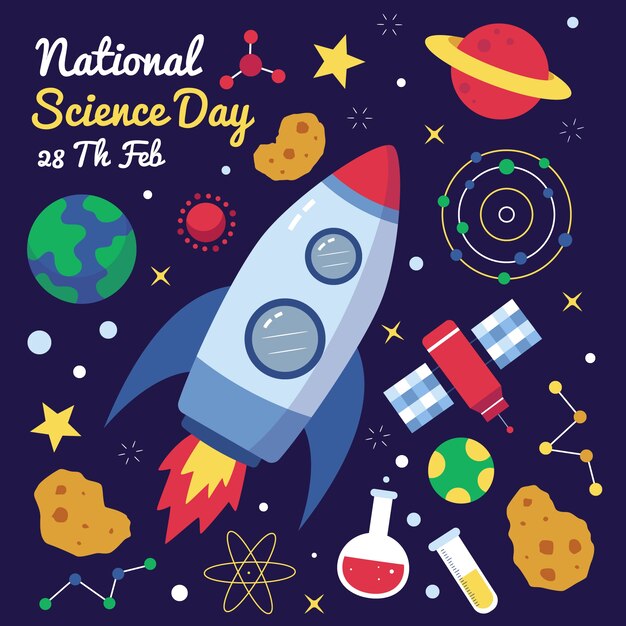 Flat national science day background