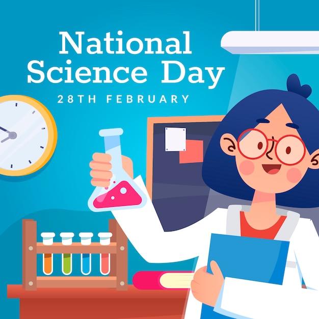 Flat national science day background