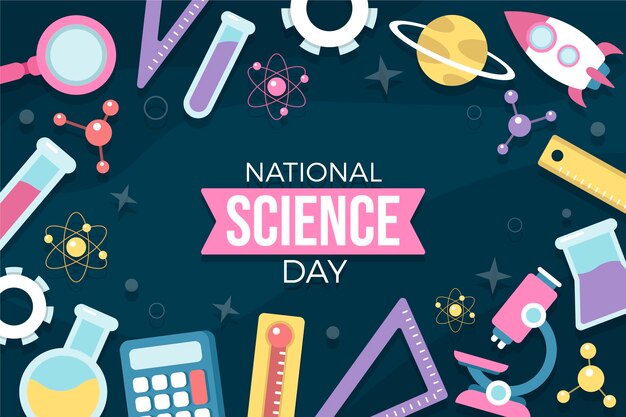 Flat national science day background