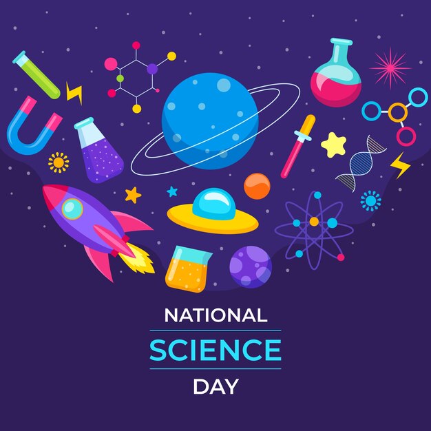 Flat national science day illustration