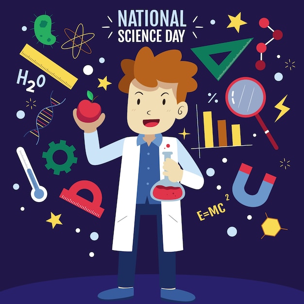 Flat national science day illustration