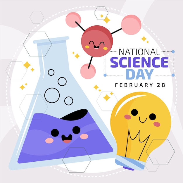 Flat national science day illustration