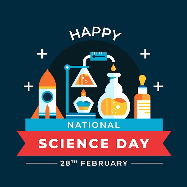 Flat national science day illustration