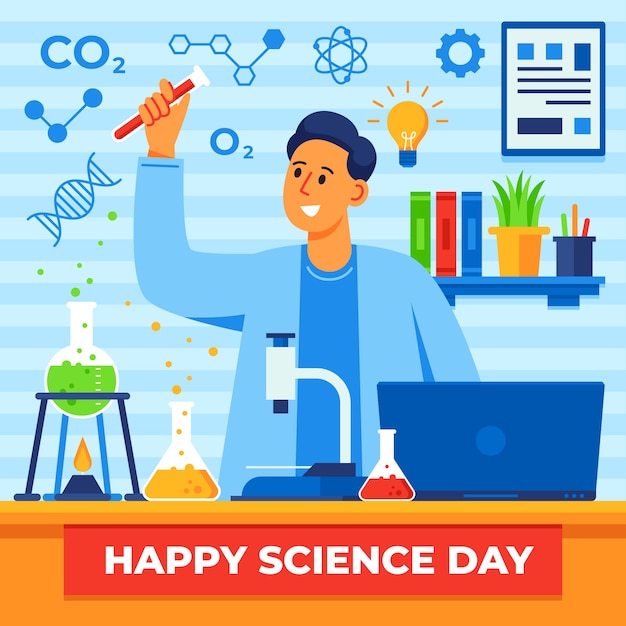 Flat national science day illustration