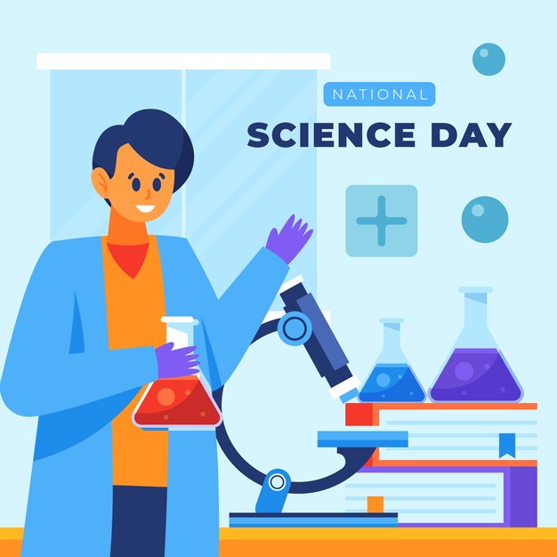 Flat national science day illustration