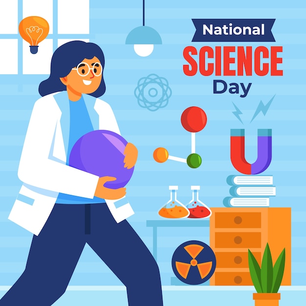 Flat national science day illustration