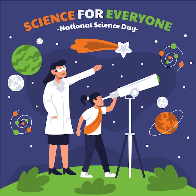 Flat national science day illustration