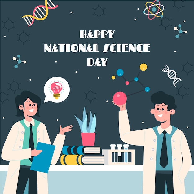 Flat national science day illustration