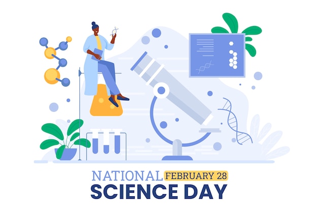 Flat national science day illustration