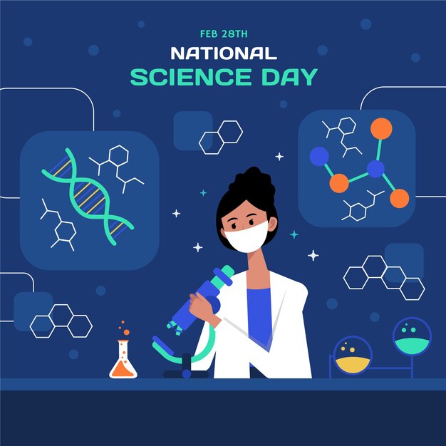 Flat national science day illustration