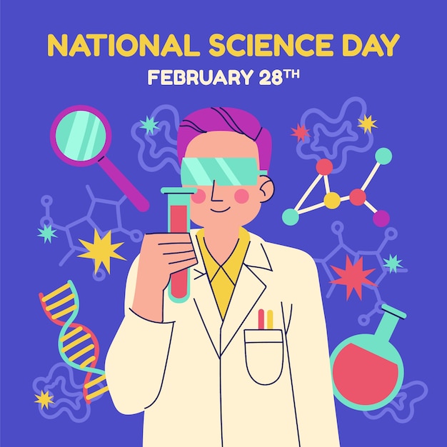 Flat national science day illustration