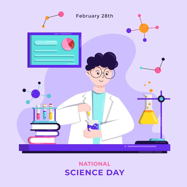 Flat national science day illustration