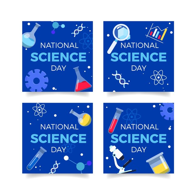 Flat national science day instagram posts collection