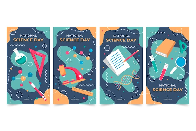 Free Vector flat national science day instagram stories collection