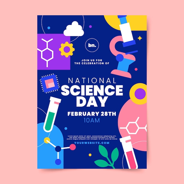 Flat national science day vertical poster template