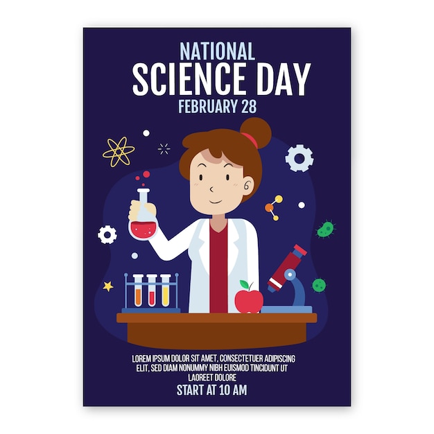 Flat national science day vertical poster template