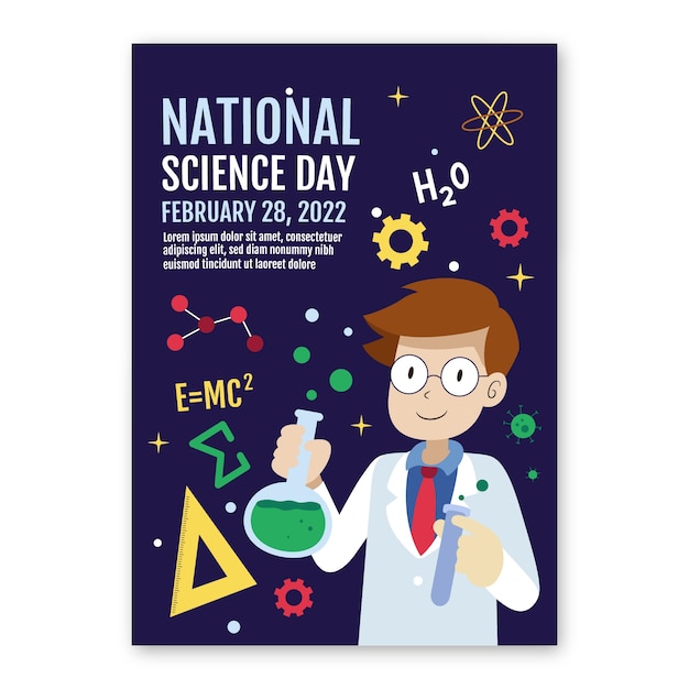 Flat national science day vertical poster template