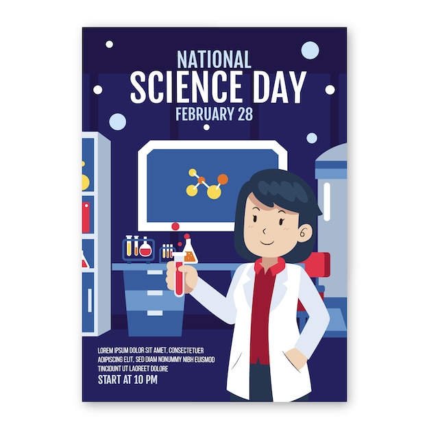 Flat national science day vertical poster template