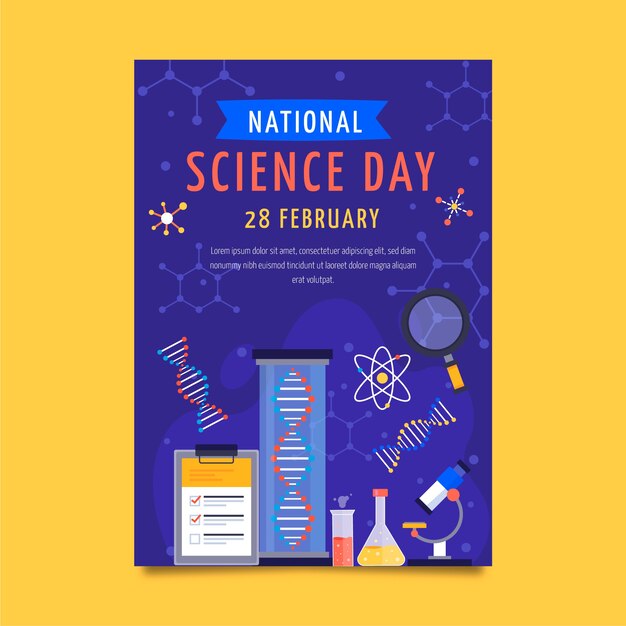 Flat national science day vertical poster template