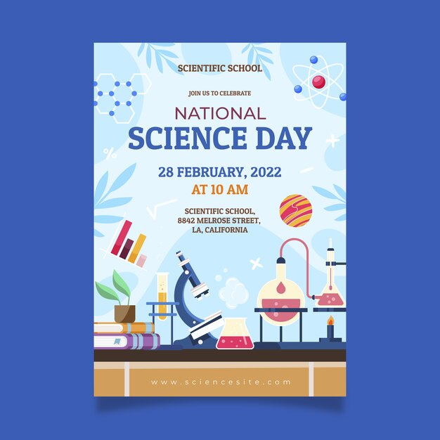 Flat national science day vertical poster template